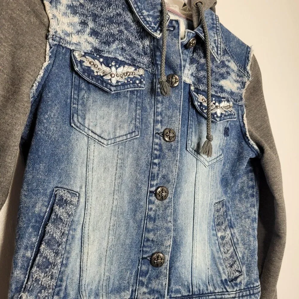 Miss Me grunge denim jacket sweatshirt hoodie jacket size small